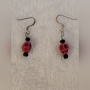 Red Skull Dangle Earrings